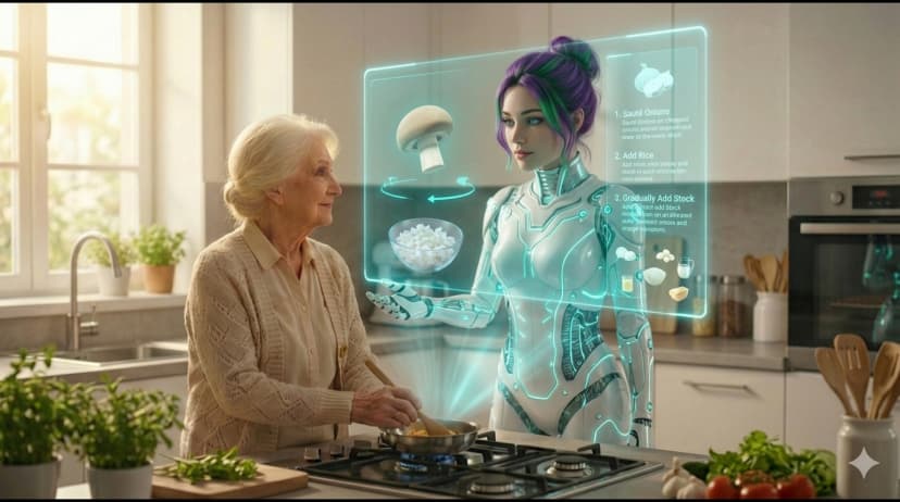 Aurora asistiendo en la cocina