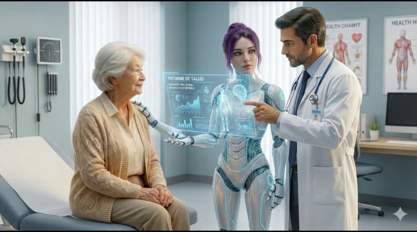 Aurora compartiendo informes con el doctor